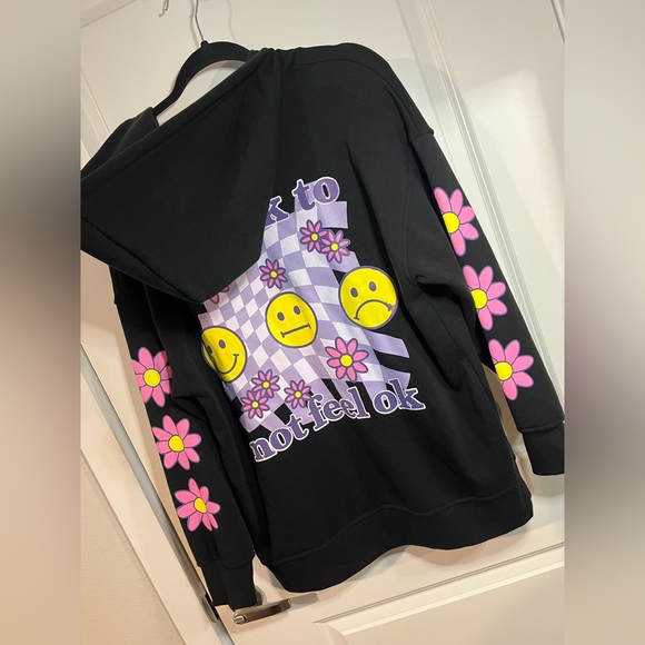 NWT Forever 21 Happy Face Graphic Zip-Up Hoodie Size Medium - Picture 8 of 14